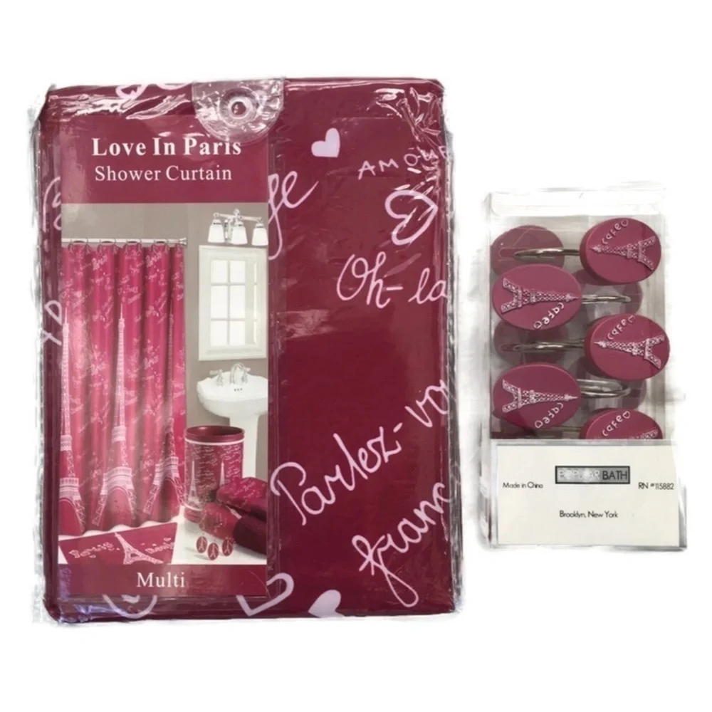 Eiffel Tower Love In Paris French Decor 12 Piece Shower Curtain Hook Set